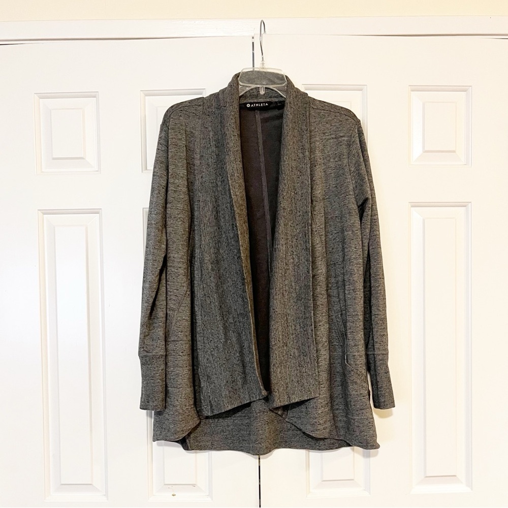 Athleta gray open front long sleeve cardigan with pockets. Size Women's Large - Picture 13 of 15